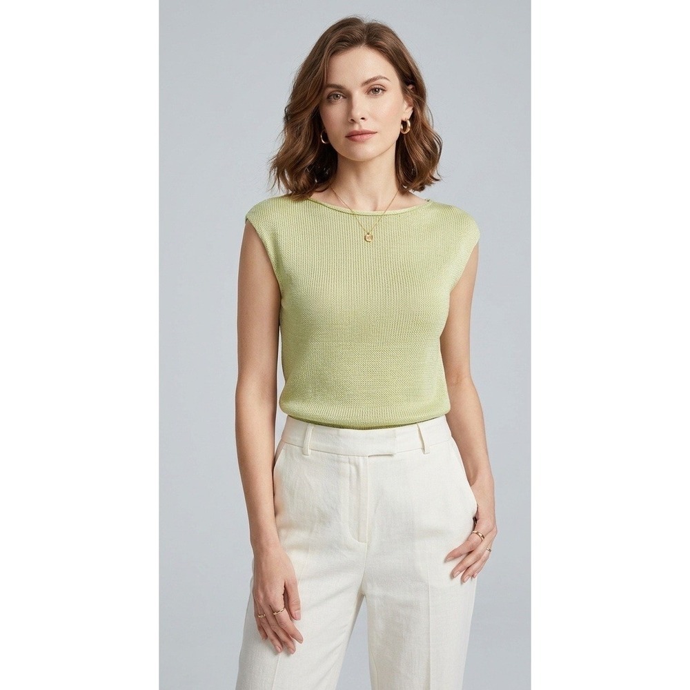 Talbots Sz S 100%Silk Quiet Luxury Sage Green Knit Y2K Coastal Office Corporate